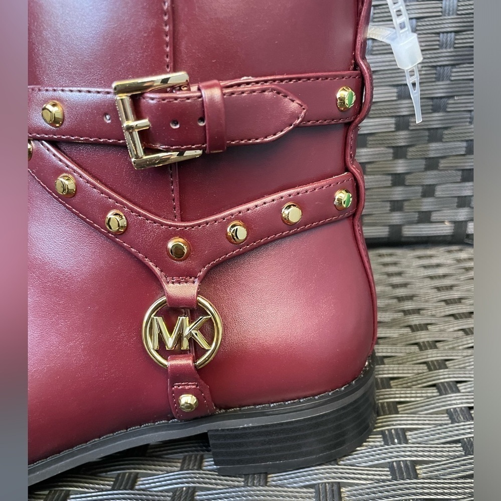 MICHAEL KORS BOOTS,Michael Kors Burgundy Ankle Boots with Gold Details - Picture 13 of 15